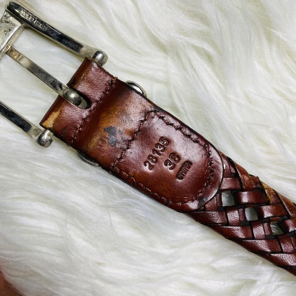 PGA Mens Braided Leather Belt‎ Silver Buckle Closure Size 36